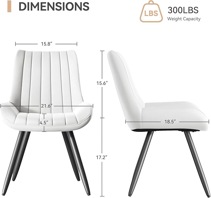 Mid Century Modern Dining Chairs Set of 4, Soft Cushion Upholstered Fabric Kitchen Chairs, White