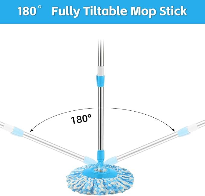 Spin Mop Replacement Handle, 47.6-Inch 360 Degrees Rotating Telescopic Stick with Robust Reinforced Plastic Disc for Bucket Cleaning System (Blue)