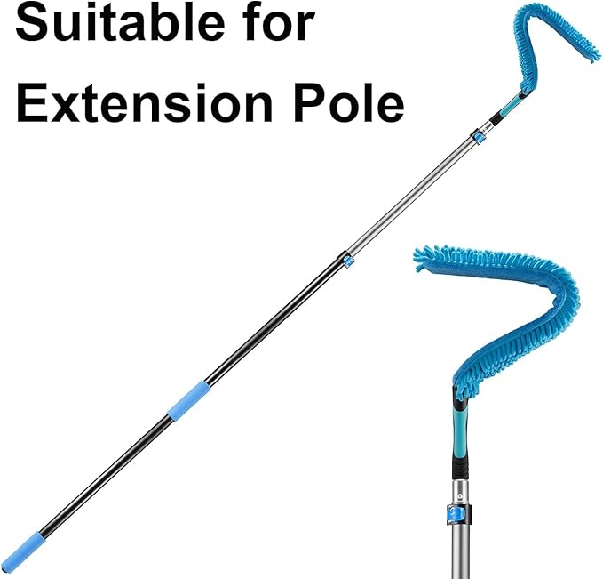 17" Microfiber Flexible Ceiling Fan Duster with Washable Chenille Dusting Cloth, Use by Hand or Attach to Extension Poles (5)