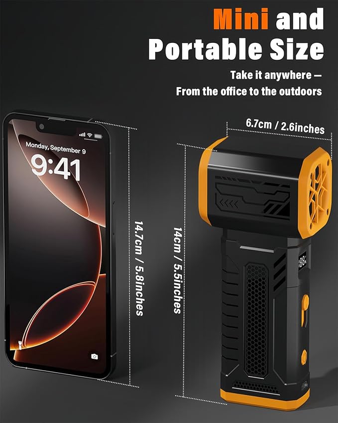 Compressed Air Duster, 130K RPM Powerful Cordless Electric Mini Blower with Display, 10-Gear Adjustable Jet Fan with Fast Charging, Rechargeable Air Blower for Home, Outdoor and Car (Black, Blow)