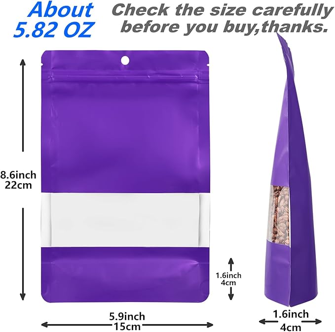150 Pack Stand up Matte Metallic Storage Bags with Clear Front Window Heat-Sealable Resealable Solid Color Pouches for Food Storage Containers Organizer(Purple,5.9 * 8.6 inch,Pack of 150)