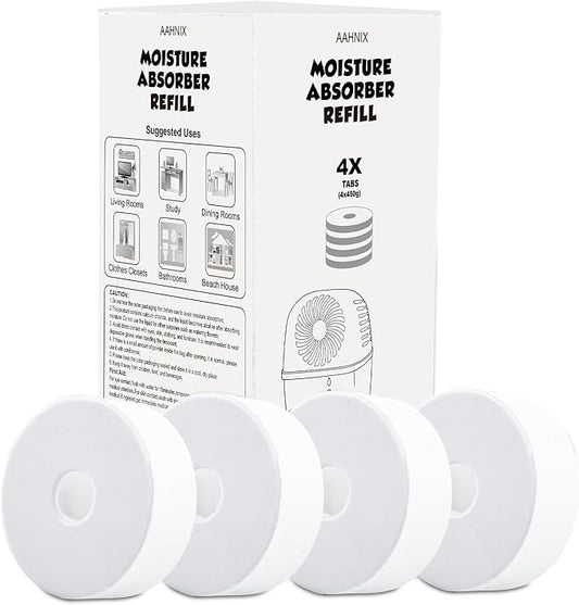 pack of 4, humidity absorber Refills Tablets, 15.9oz-4"H×1.6"W mini dehumidifier Tablets – Moisture Absorber Prevents Excess Moisture And Fragrance Free
