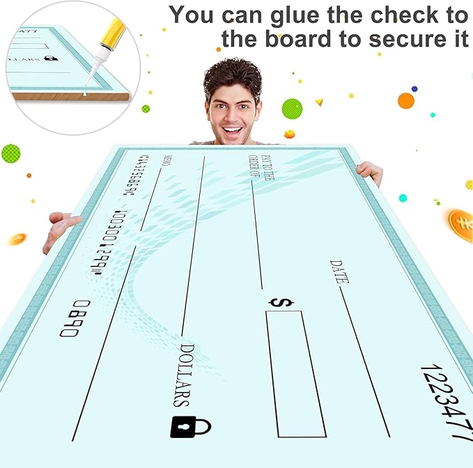 Reusable Giant Check Board for Donations, 30"x16" Single-Sided Reusable Ceremonial Check | Big Check Giant Check | Oversized Corporate Event Sign for Fundraiser Donations & Celebrations