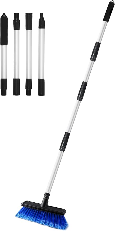 62" Car Wash Brush Mop with Long Handle, 10" Soft Bristle Scrub Scratch-Free Car Cleaning Brush Supplies Broom Kit for RV Boat Truck SUV, House Siding, Snow, Floors, Extension Aluminum Alloy