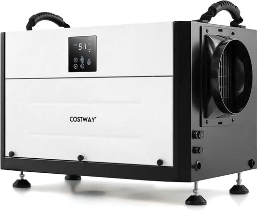 COSTWAY 124 PPD Commercial Dehumidifier, 1300 Sq.Ft Crawl Space Dehumidifier with 9.8 FT Drain Hose & Wired Remote Control Panel, Ideal for Basement, Warehouse, Job Site (White)