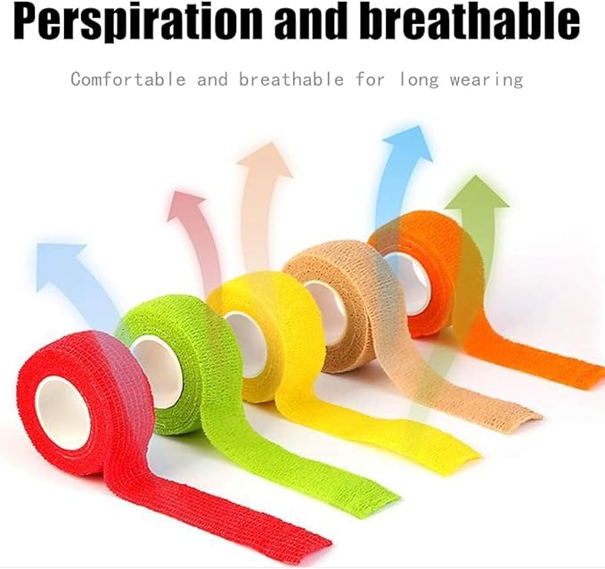 (12-Pack) 1” x 5 Yards | Self Adhesive Bandage Wrap, Kuvvfe Athletic Elastic Cohesive Bandage for Sports Injury,Strain,Knee & Wrist,Ankle Sprains & Swelling First Aid