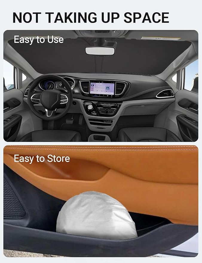 Proadsy 2025 Upgrade Windshield Sun Shade Custom Fit Chrysler Pacifica 2017-2024 2025 4-Layer Foldable Front Sunshade Protector Sun Visor Blocks UV Rays Keep Car Cooler Accessories