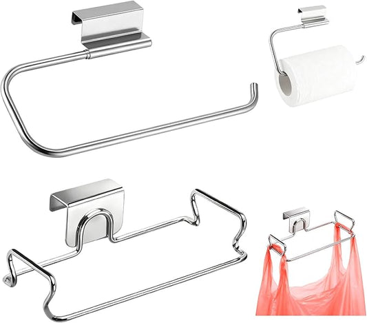 1 PCS Stainless Steel Under Cabinet Paper Towel Holder and 1 PCS Trash Bag Holder