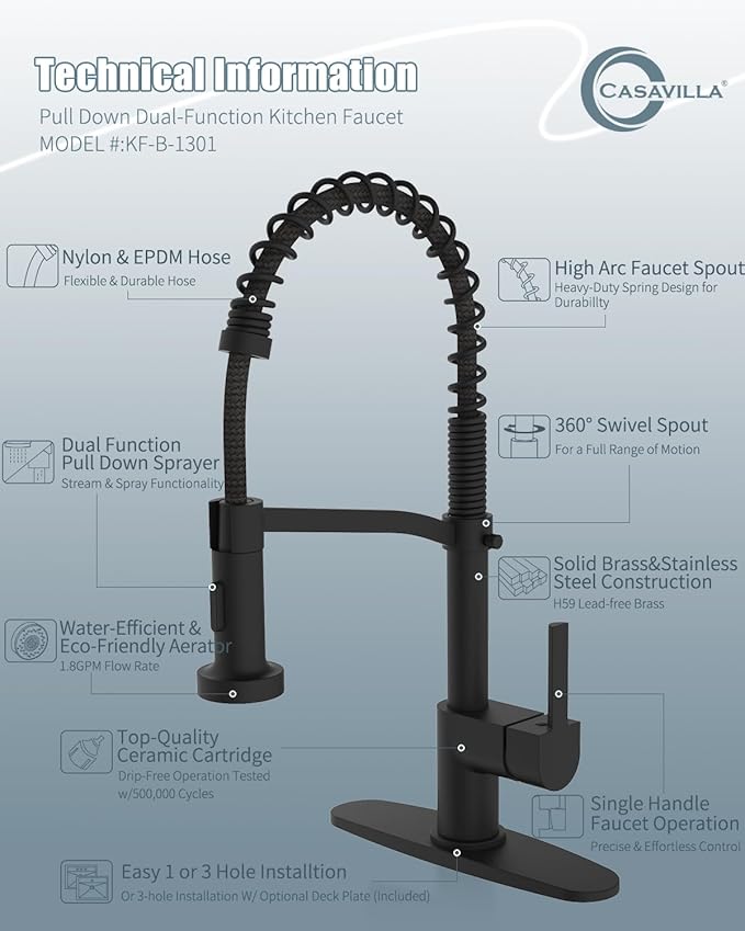 Black Kitchen Faucet Soap Dispenser, Faucet for Kitchen Sink, Kitchen Sink Faucet with Deck Plate, Kitchen Faucet with Pull Down Sprayer and Dual Function Spray Head