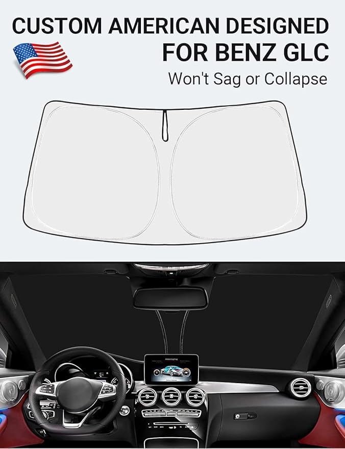 Proadsy 2025 Upgrade Front Windshield Sun Shade Foldable Sunshade Protector Custom Fit 2024-2016 Mercedes Benz GLC Winter Accessories