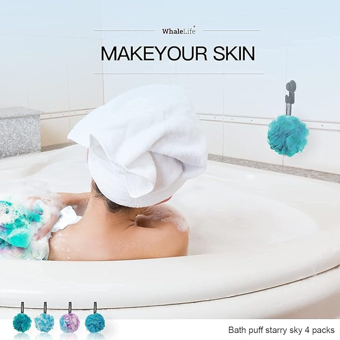 Loofah Sponge Bath Sponge for Women Men 4 Pack (Blue Conbine)