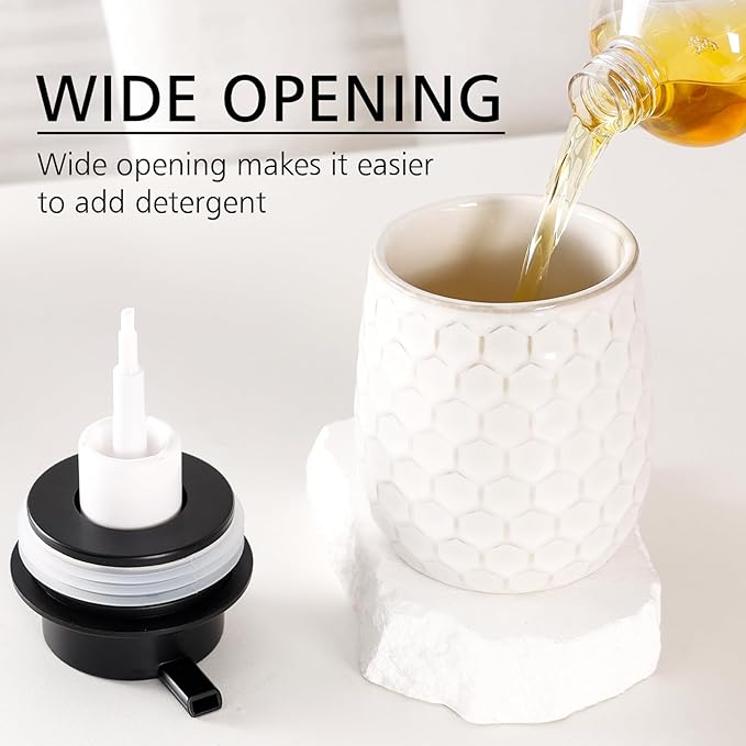 Foaming Soap Dispenser, 13OZ Ceramic Foam White Hand Soap Dispenser with Honeycomb Design for Kitchen or Bathroom, Refillable Dish Lotion Dispenser, ANTIS'S HOME