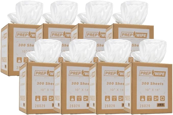 LAUCO Prep Wipe White Lint Free Cleaning Towels Pack of 300 Sheets, 10" x 14" - Multi-Purpose, Reusable, Perforated, Industrial Grade Perforated Sheets (White, Pack of 8)- 26029