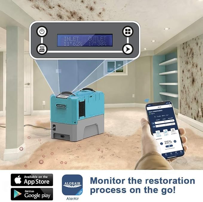 ALORAIR App Control Commercial Dehumidifier With Pump Industrial Dehumidifiers with Drain Hose, for Water Damage Restore, Flood Repair, Large Space, Job Sites (Blue)