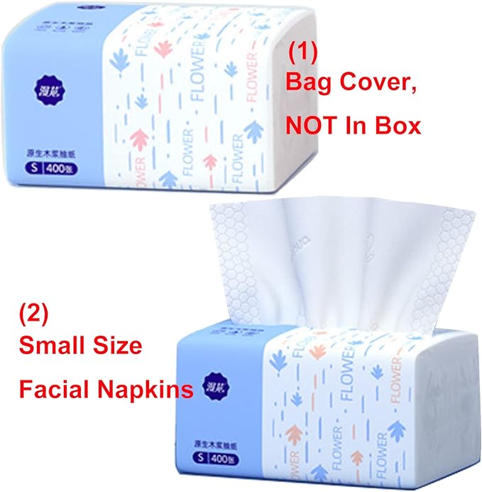 4 Packs Small Soft Facial Tissue, Toilet Paper, Disposable Napkin, Bag Cover, Not Box, Material Wood Pulp Fiber NOT COTTON, White Facial Paper Tissues, 5-Ply, 400 Sheet per Pack