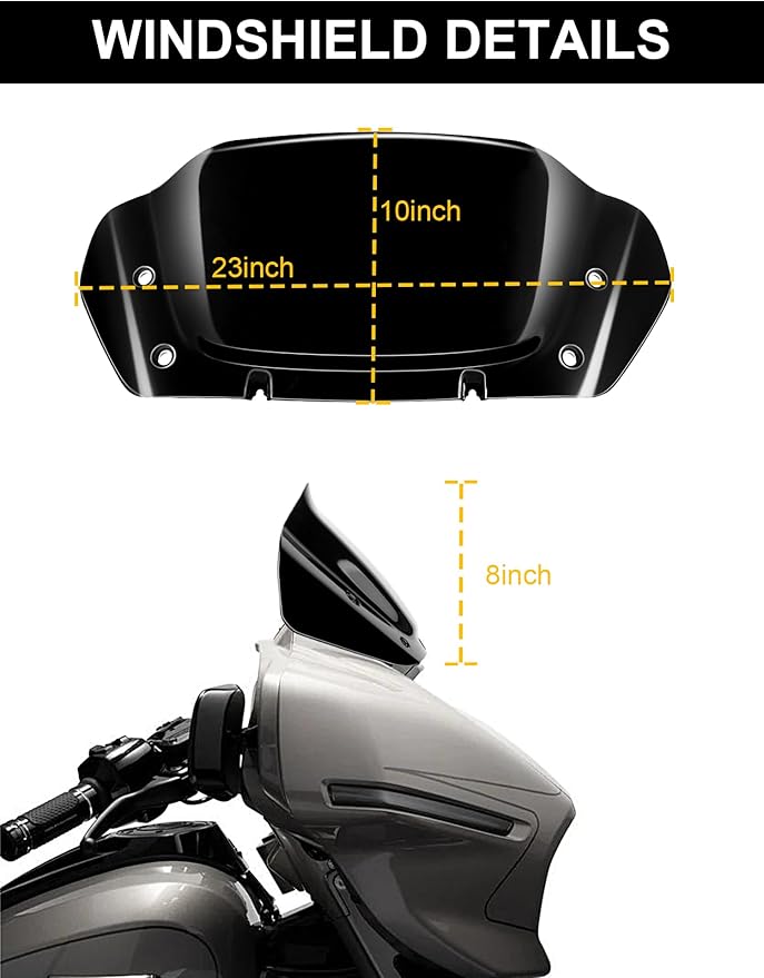 8" Wave Windshield Windscreen Wind Splitter Fit for Harley Davidson Street Glide FLHX 2024-2025, CVO Street Glide FLHXSE 2023-25, FLHXU 2025, Black