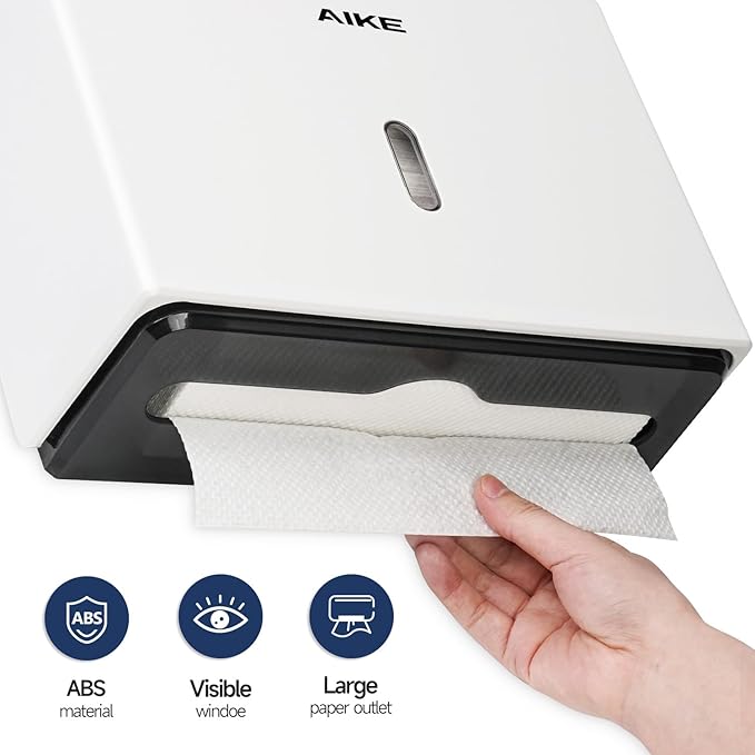 AIKE 200 Sheets Wall Mount Paper Towel Dispenser with Clear Window.Fit Multifold Paper Folded Size 10"x3.1" or Smaller,White Finish