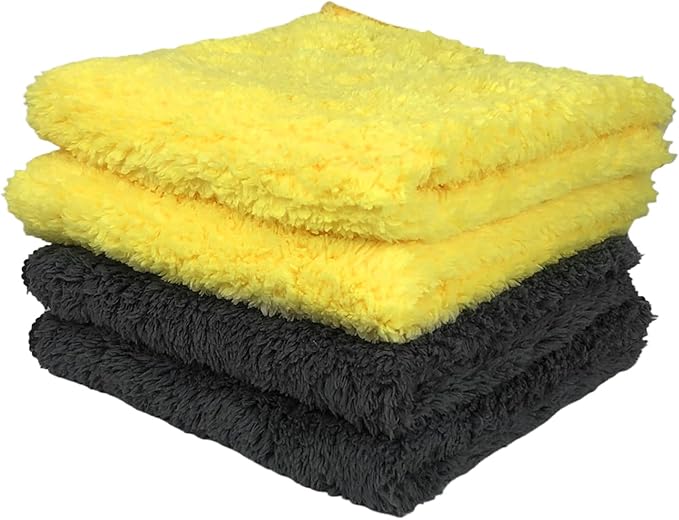 Microfiber Quick-Dry Towels (14" x 14"), Double-Sided Coral Fleece, Super Absorbent, Streak-Free, Ideal for wiping car interiors, drying vehicle surfaces, and cleaning in the home (Pack of 4)