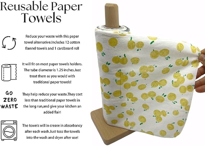 Reusable Paper Towel Rolls 20 Pack,Washable Napkin Cloth Value Set of 4 Colors 20 Pack of Paperless Towel-100% Cotton, Super Soft, Absorbent Made to Last (Lemon)