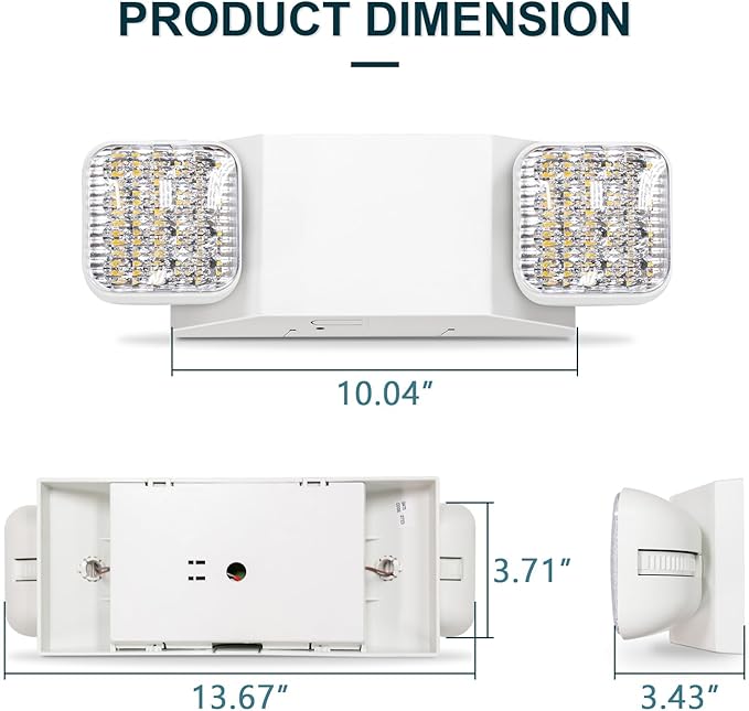 12PK LED Emergency Lights, Commercial Emergency Lights for Business, Power Outages, Offices, with Backup Battery (90 Minutes), Wall Mount, Hard Wired, 120-277V, Fire Resistant (94V-0) UL