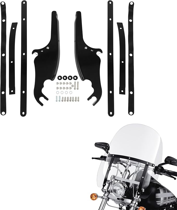 Green-L Black Windscreen Bracket Windshield Mount Kit Fit for Harley Heritage Softail Slim Classic Fat Boy Deluxe 2000-2017 Models
