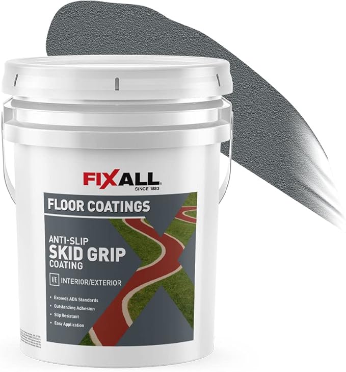 FIXALL Skid Grip Anti-Slip Coating, 5 Gallons, Slate, Exceeds ADA Standards, Ideal for Safety Areas, Slip-Resistant Pavement, Cement & Concrete Paint