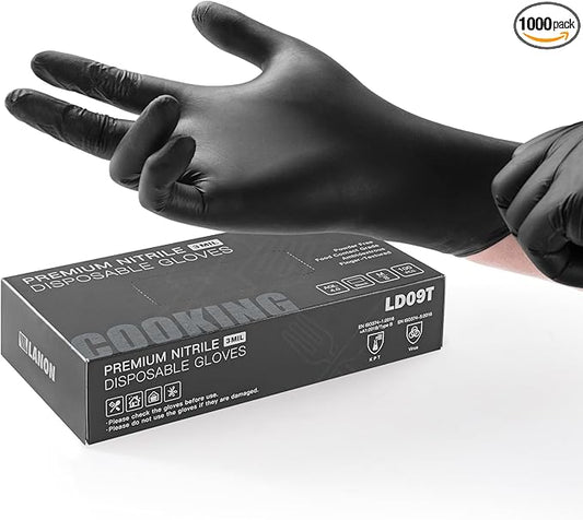 LANON Protection Food Safe Disposable Nitrile Gloves, Latex-Free, Powder-Free, Silicone-Free, Textured Fingertips, Cooking, Black,Small