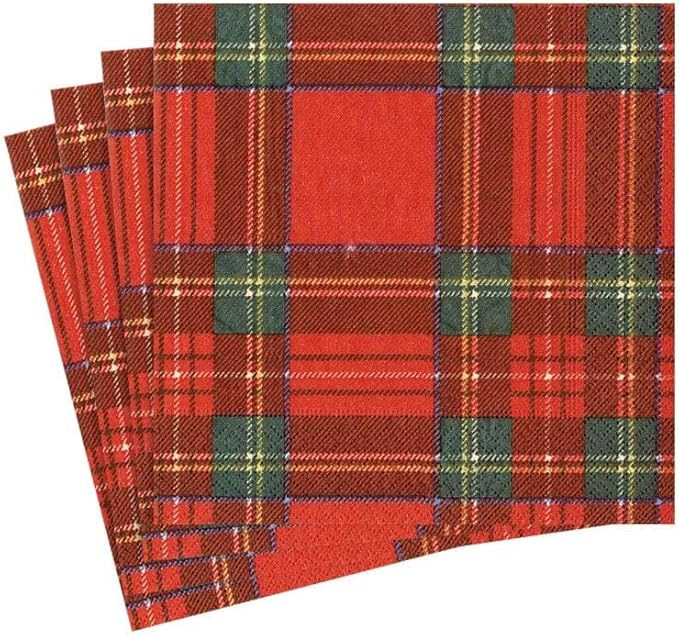 Caspari Royal Plaid Paper Cocktail Napkins - Four Packs of 20