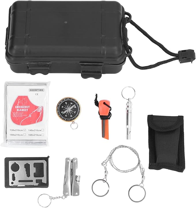 Survival Tool Kit Emergency Box Portable Sturdy Durable Large Storage Space for Car Home Travel Camping Office Sports Stainless Steel Aluminum Plastic Magnesium Rod 260g 9.17oz