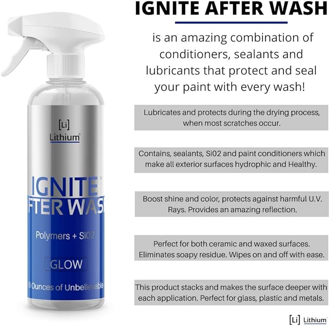 Lithium Auto Elixirs Ignite After Wash - Waterless Car Wash Exterior Care Products - Streak-Free Si02 paint and Glass protectant with Hydrophobic Ceramic Ingredients - Conditions and Shines Surfaces