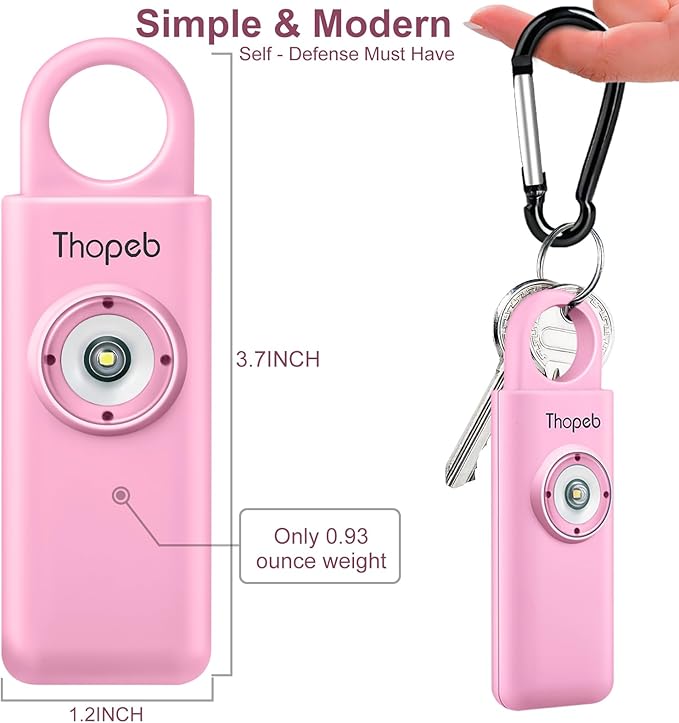 Thopeb® Personal Safety Alarm for Women – 130dB Loud Emergency Siren & SOS Strobe LED Light – Self Defense Keychain, College Dorm Room Essentials for Girls (Pink)