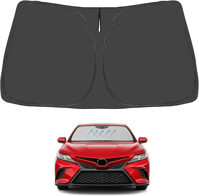 Proadsy Windshield Sun Shade for Toyota Camry 2018-2025 LE XLE Hybrid SE XSE 4-Layer Foldable Front Sunshade Protector Sun Visor Blocks UV Rays Keep Car Cooler