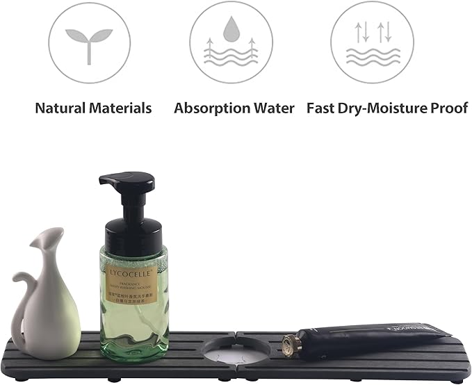 ZumenDa 17inch x 4inch Kitchen Sink Faucet Mat, Water Absorbing Stone Faucet Splash Guard for Bathroom Counter, Quick Drying Diatomite Tray for Kitchen Sink, Dark Gray