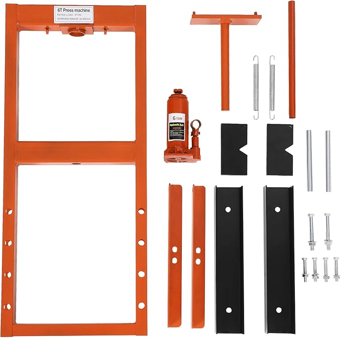 Hydraulic Press 6 Ton Hydraulic Shop Press H-Frame Garage Floor Adjustable Shop Press with 2 Plates Adjustable Working Table Height, Orange