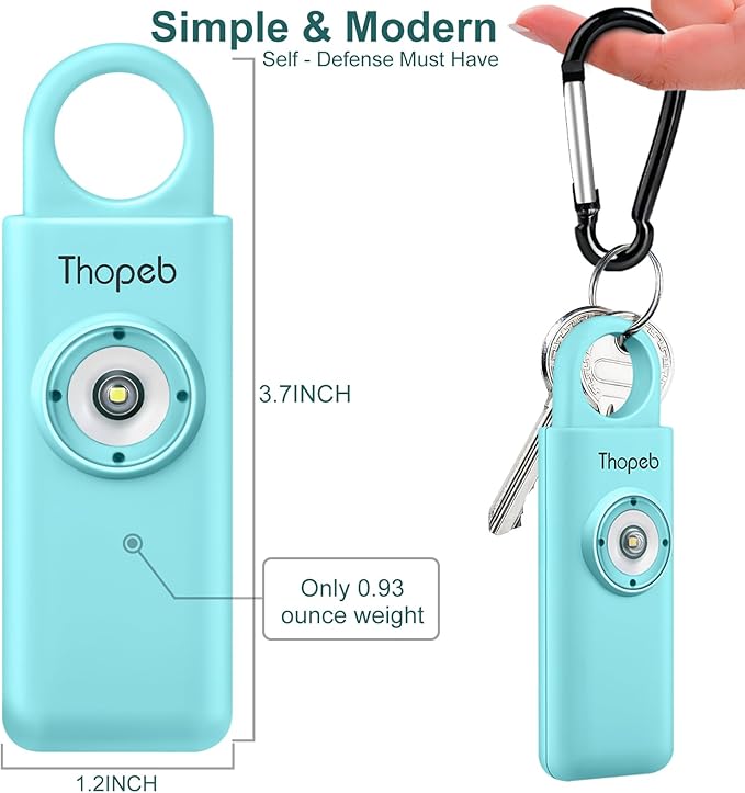 Thopeb® Personal Safety Alarm for Women – 130dB Loud Emergency Siren & SOS Strobe LED Light – Self Defense Keychain, College Dorm Room Essentials for Girls (Aqua)