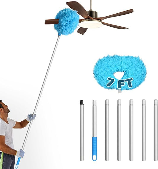 Storystore Ceiling Fan Cleaner Duster with Extension Pole, Adjustable from 13 to 84 Inches, Removable Fan Blade Cleaner (Blue-7FT)