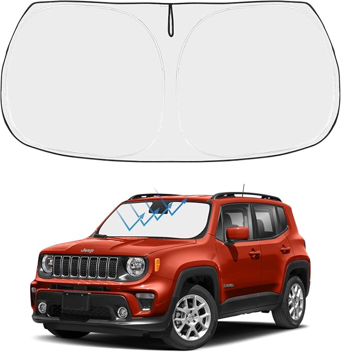 Proadsy Windshield Sun Shade for Jeep Renegade 2015-2024 2025 4-Layer Foldable Front Sunshade Protector Sun Visor Blocks UV Rays Keep Car Cooler