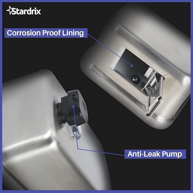 Heavy Duty Stainless Steel Wall Mount Soap Dispenser, 1100ml/37oz, with Corrosion Proof Lining and Anti-Leak Pump for Commercial & Home Bathroom Kitchen(Vertical)