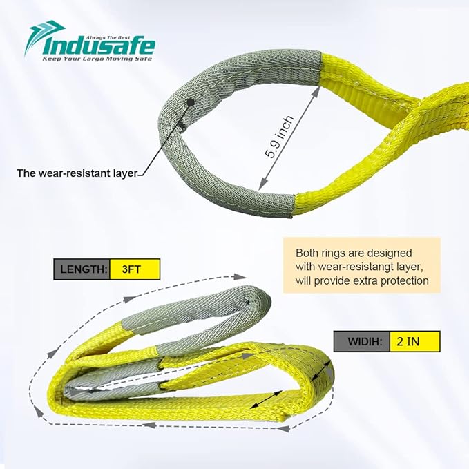 Lift Sling Straps 3ft Flat Web Sling 6200lbs Capacity Lifting Straps Tree Saver Recovery Strap