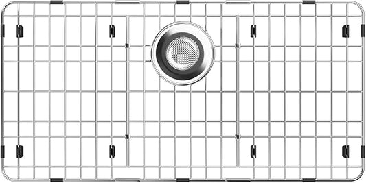 Sink Protector for Kitchen Sink,Metal Sink Rack 28-7/8" X 14-3/8",Corner Radius 4/5",Stainless Steel Sink Grate with Rear Drain Hole for Single Bowl,Sink Grid for Bottom of Sink with Strainer,1 Pack