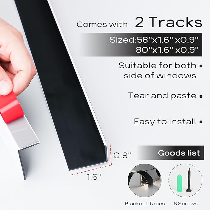 100% Blackout PVC Light Blocking Strip for Window Shades and Blinds Both Sides Tracks for Blackout Shades Easy to Install for BedroomGreat for Bedroom Nursery (L-Shaped Custom 2pcs, 59"-115")