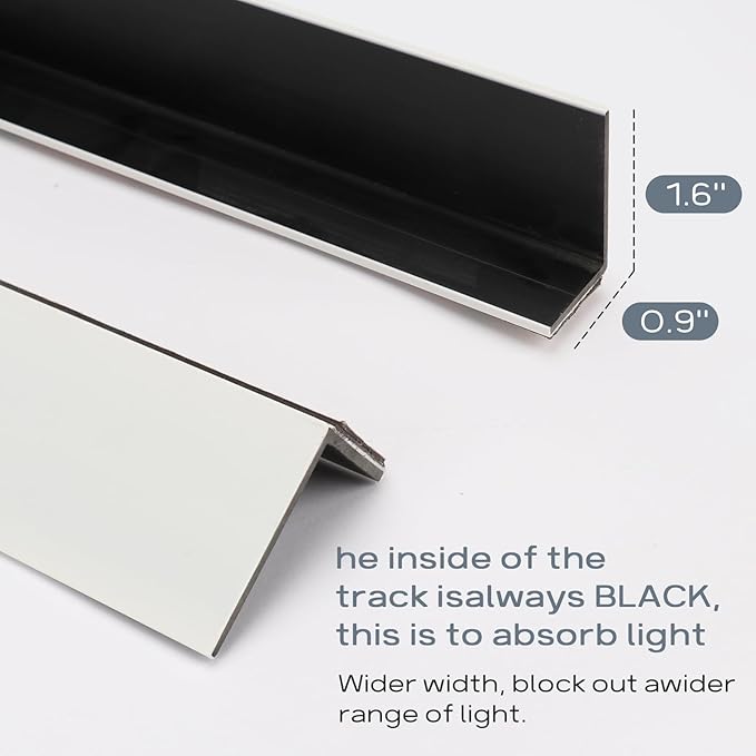 100% Blackout PVC Light Blocking Strips Magnetic Light blockers for Blackout Shades & Blinds Room Darkening Side Tracks for bedrooms Nurseries (Custom, 59"-115" Removable)