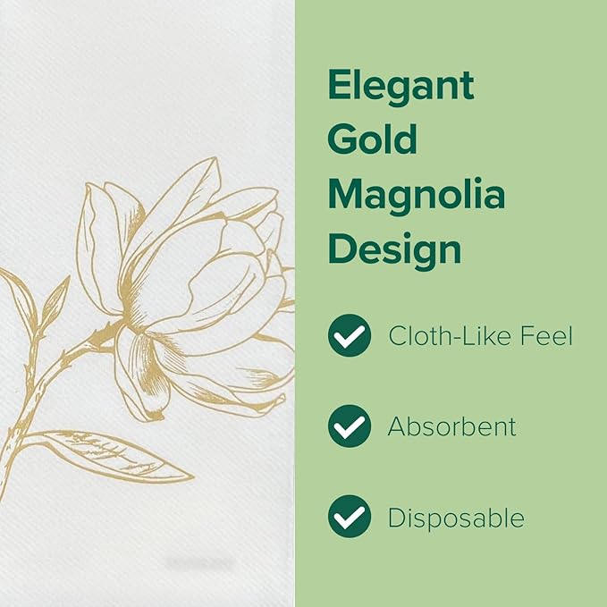 SimuLinen Gold Magnolia - Disposable Paper Towels for Bathroom, Guest Hand Towels, Folded Paper Towels Kosher Single-Use - Size 12x17" - 100ct (Made in USA)