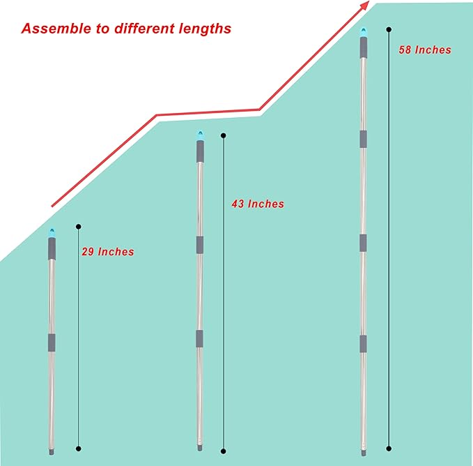 4-Section 4.8ft. Stainless Steel Pole Mop Replacement Handle Compatible with All Cleaning Head with American Threading System