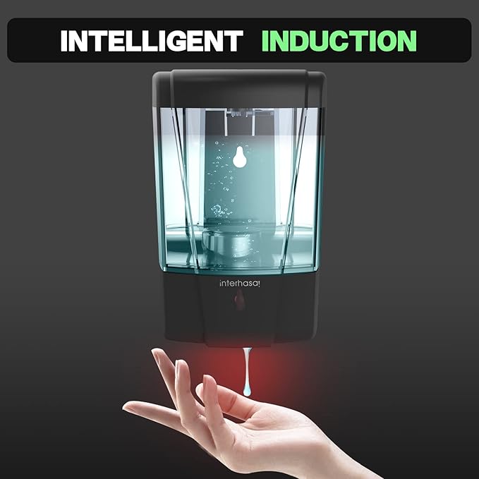 interhasa! Soap Dispenser, Touchless Hand Sanitizer Dispenser Wall Mount Automatic Kitchen Soap Dispenser for Commercial Home, Office, 600ml/20oz Black