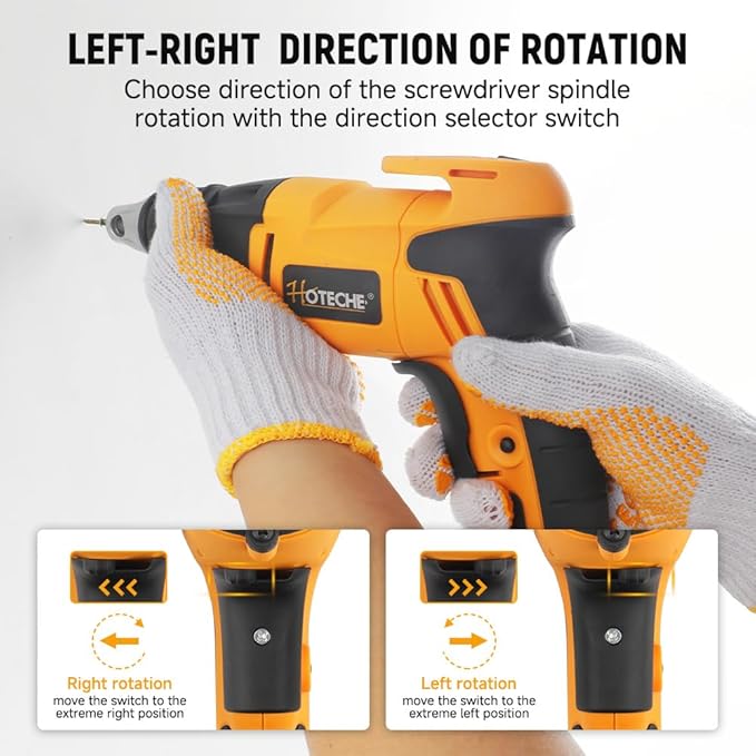 Hoteche 4.5-Amp Drywall Screw Gun, Electric Screwdriver with Variable Speed 0-4500 RPM, 1/4" Chuck, Forward & Reverse Switch