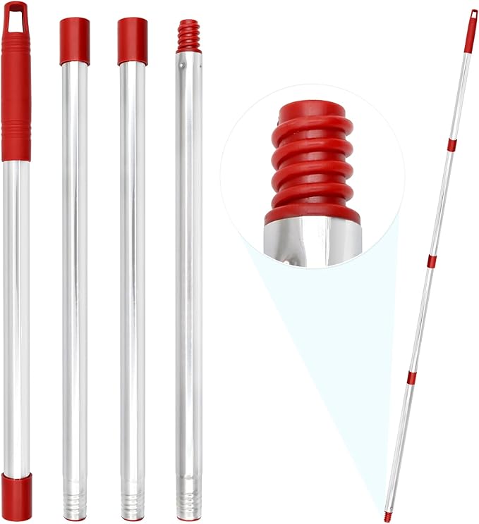4-Section Spin Mop Handle Replacement, (30 to 58 inch) Stainless Steel Handle Easy Install, Resistant to Deformation, American Threaded Joint, Compatible with O-Ceda Spin Mop Easy Wring Spin Mop Head