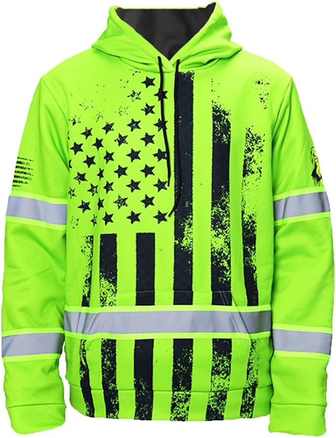 Color US Flag High Visibility Hoodie for Men Women Reflective Tapes Safety Workwear for Worker Runner Patriotic