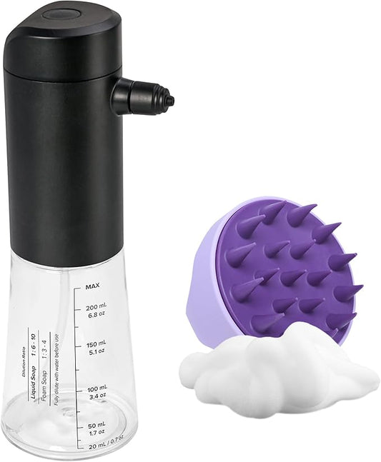Airversa Electric Foaming Shampoo Dispenser with Hair Scalp Massager Brush 1100mAh IPX8 Shampoo Foamer for Woman Men Baby Kid Dog Cat ES1-Black Kit