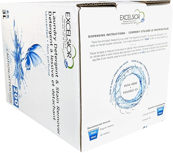 Excelsior - Laundry Detergent with Eco Bottle- Concentrated Liquid - Unscented, Biodegradable, Solvent, and Phosphate Free 3 Liter (1, Old Packaging)